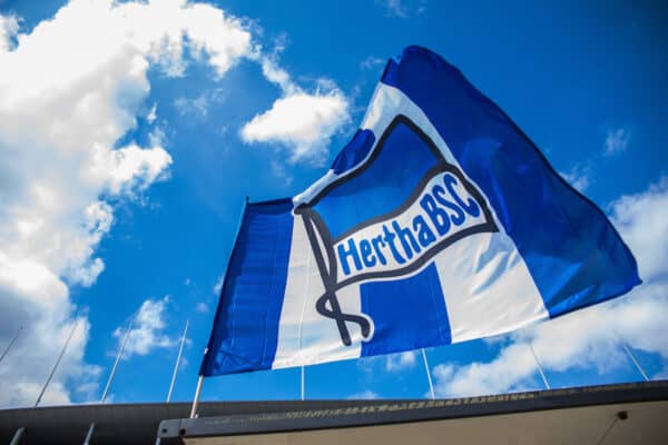 BERLIN, GERMANY - Saturday, July 29, 2017: Hertha Berlin flag before a preseason friendly match celebrating 125 years of football for Liverpool and Hertha BSC Berlin at the Olympic Stadium. (Pic by David Rawcliffe/Propaganda)