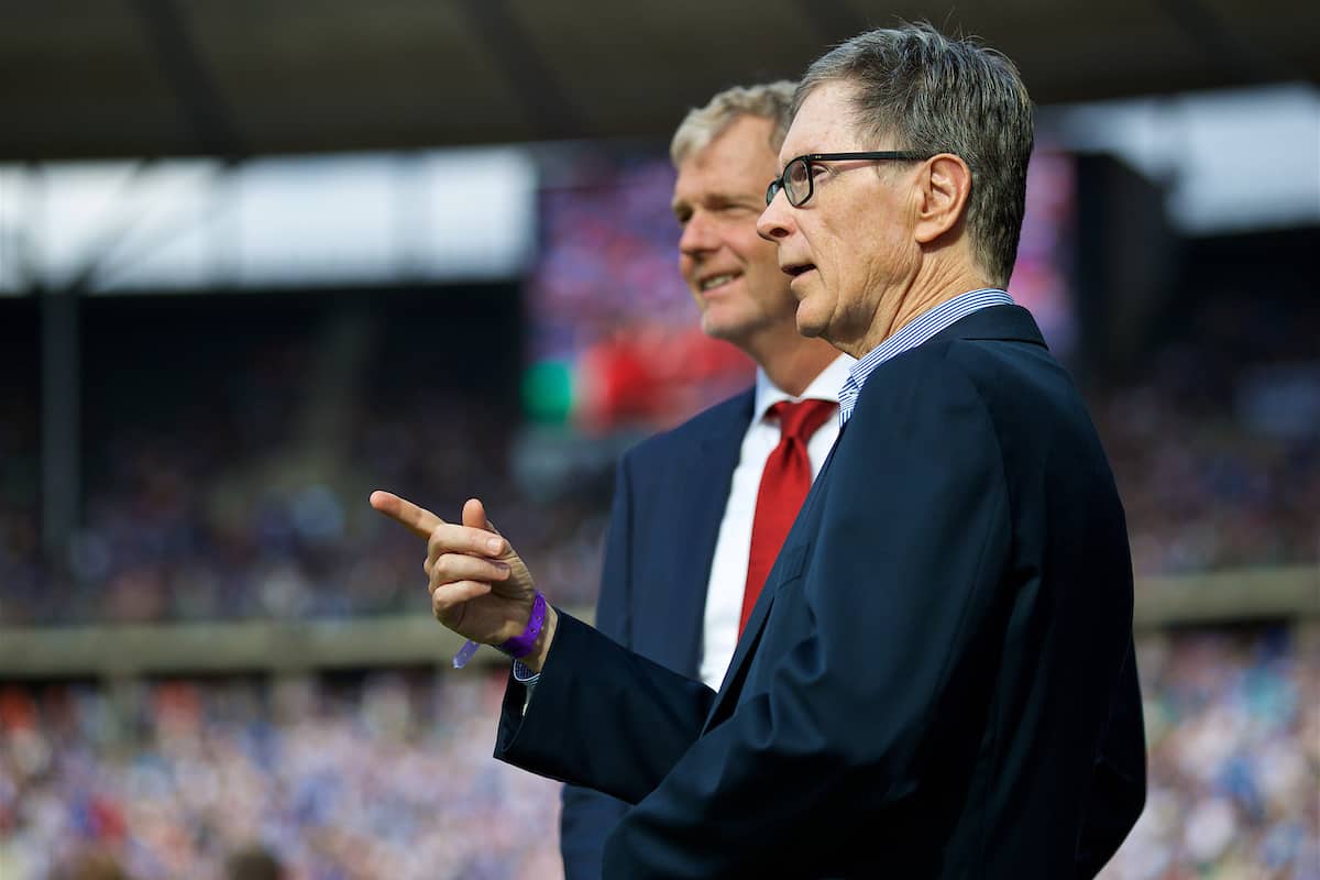 BERLIN, GERMANY - Saturday, July 29, 2017: Liverpool owner John W. Henry with friend David Dobson during a preseason friendly match celebrating 125 years of football for Liverpool and Hertha BSC Berlin at the Olympic Stadium. (Pic by David Rawcliffe/Propaganda)