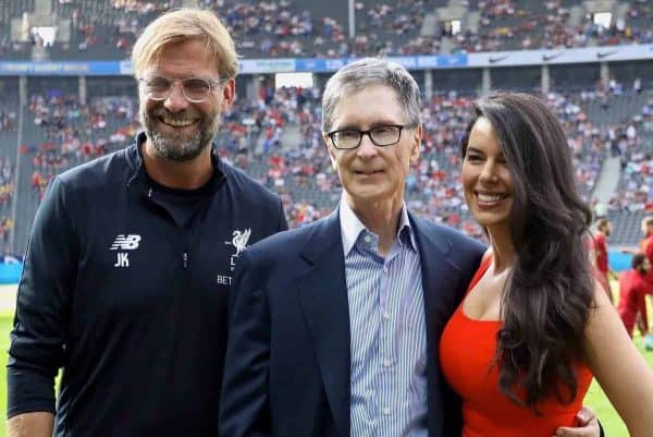 BERLIN, GERMANY - Saturday, July 29, 2017: Liverpool's manager Jürgen Klopp with club owner John W. Henry and his wife Linda Pizzuti before a preseason friendly match celebrating 125 years of football for Liverpool and Hertha BSC Berlin at the Olympic Stadium. (Pic by David Rawcliffe/Propaganda)