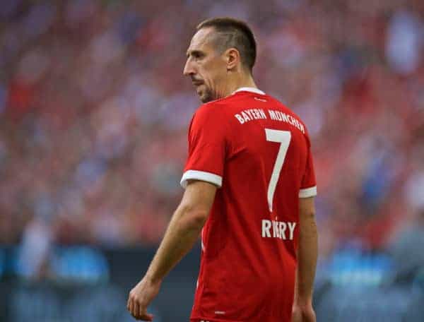 MUNICH, GERMANY - Wednesday, August 2, 2017: FC Bayern Munich's Franck Ribery, with a number seven shaved into his haircut, during the Audi Cup 2017 match between Club S.S.C. Napoli and FC Bayern Munich at the Allianz Arena. (Pic by David Rawcliffe/Propaganda)