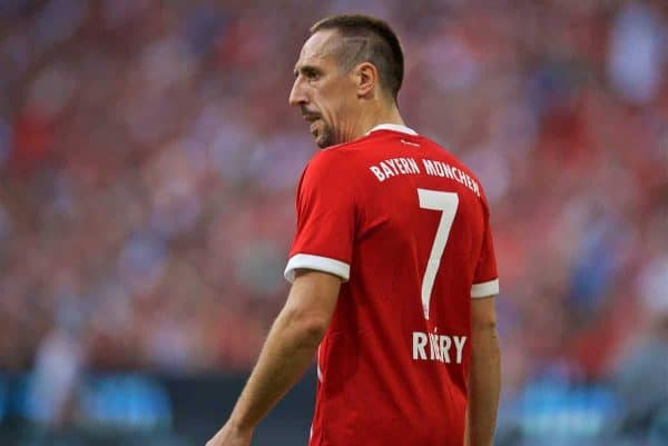 MUNICH, GERMANY - Wednesday, August 2, 2017: FC Bayern Munich's Franck Ribery, with a number seven shaved into his haircut, during the Audi Cup 2017 match between Club S.S.C. Napoli and FC Bayern Munich at the Allianz Arena. (Pic by David Rawcliffe/Propaganda)