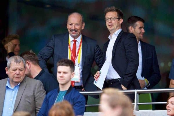 DUBLIN, REPUBLIC OF IRELAND - Saturday, August 5, 2017: Liverpool's chief executive officer Peter Moore and sporting director Michael Edwards before a preseason friendly match between Athletic Club Bilbao and Liverpool at the Aviva Stadium. (Pic by David Rawcliffe/Propaganda)