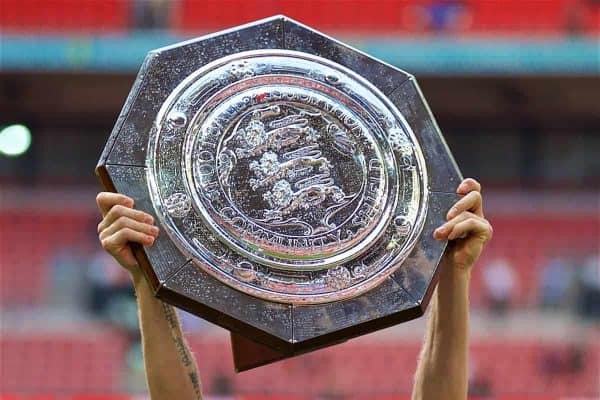 LONDON, ENGLAND - Sunday, August 6, 2017: Arsenal's Oliver Giroud celebrates with the trophy after beating Chelsea on penalties during the FA Community Shield match between Arsenal and Chelsea at Wembley Stadium. (Pic by David Rawcliffe/Propaganda)