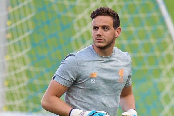 SINSHEIM, GERMANY - Monday, August 14, 2017: Liverpool's goalkeeper Danny Ward during a training session ahead of the UEFA Champions League Play-Off 1st Leg match against TSG 1899 Hoffenheim at the Rhein-Neckar-Arena. (Pic by David Rawcliffe/Propaganda)