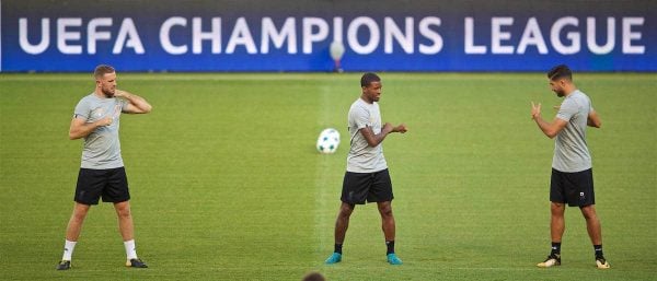 SINSHEIM, GERMANY - Monday, August 14, 2017: Liverpool's captain Jordan Henderson, Georginio Wijnaldum and Emre Can during a training session ahead of the UEFA Champions League Play-Off 1st Leg match against TSG 1899 Hoffenheim at the Rhein-Neckar-Arena. (Pic by David Rawcliffe/Propaganda)