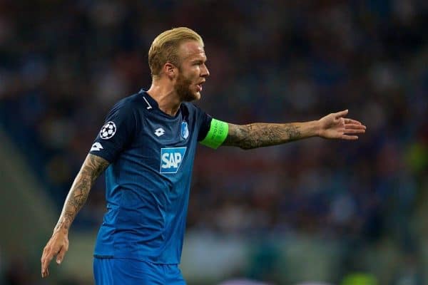 SINSHEIM, GERMANY - Tuesday, August 15, 2017: TSG 1899 Hoffenheim's Kevin Vogt during the UEFA Champions League Play-Off 1st Leg match between TSG 1899 Hoffenheim and Liverpool at the Rhein-Neckar-Arena. (Pic by David Rawcliffe/Propaganda)