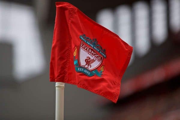 LIVERPOOL, ENGLAND - Saturday, August 19, 2017: A Liverpool crest on the corner flag General Generic Image (Pic by David Rawcliffe/Propaganda)