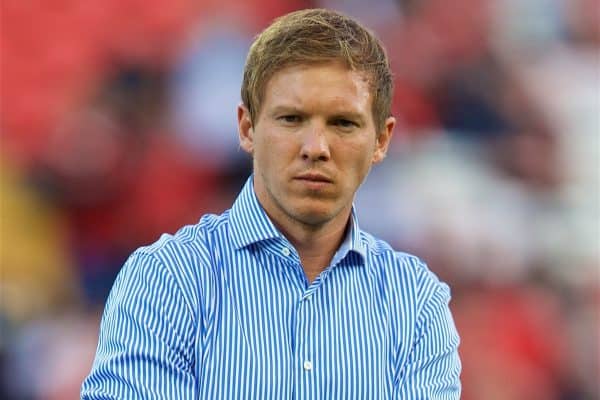 LIVERPOOL, ENGLAND - Wednesday, August 23, 2017: TSG 1899 Hoffenheim's head coach Julian Nagelsmann before the UEFA Champions League Play-Off 2nd Leg match between Liverpool and TSG 1899 Hoffenheim at Anfield. (Pic by David Rawcliffe/Propaganda)