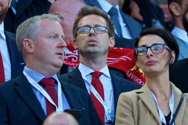 LIVERPOOL, ENGLAND - Wednesday, August 23, 2017: Liverpool's Director of Football Michael Edwards during the UEFA Champions League Play-Off 2nd Leg match between Liverpool and TSG 1899 Hoffenheim at Anfield. (Pic by David Rawcliffe/Propaganda)