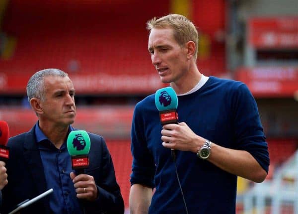 LIVERPOOL, ENGLAND - Sunday, August 27, 2017: Former Liverpool goalkeeper Chris Kirkland working for Astro Supersport before the FA Premier League match between Liverpool and Arsenal at Anfield. (Pic by David Rawcliffe/Propaganda)