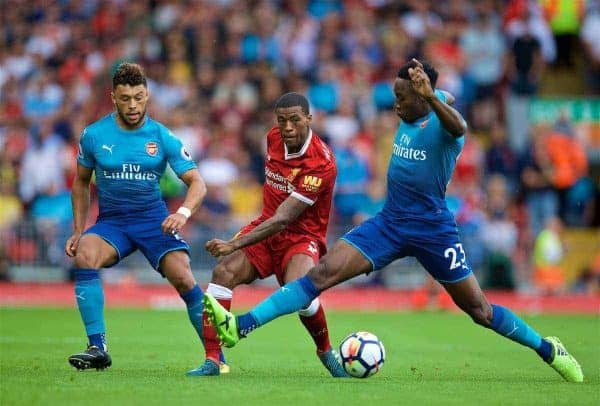 LIVERPOOL, ENGLAND - Sunday, August 27, 2017: Liverpool's Georginio Wijnaldum during the FA Premier League match between Liverpool and Arsenal at Anfield. (Pic by David Rawcliffe/Propaganda)