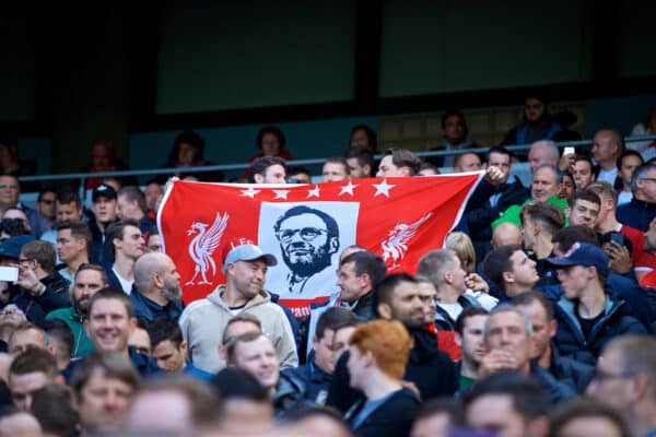 MANCHESTER, ENGLAND - Saturday, September 9, 2017: Liverpool supporters' banner featuring manager Jürgen Klopp during the FA Premier League match between Manchester City and Liverpool at the City of Manchester Stadium. (Pic by David Rawcliffe/Propaganda)