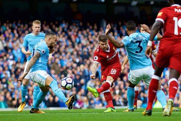 MANCHESTER, ENGLAND - Saturday, September 9, 2017: Liverpool's Alberto Moreno during the FA Premier League match between Manchester City and Liverpool at the City of Manchester Stadium. (Pic by David Rawcliffe/Propaganda)