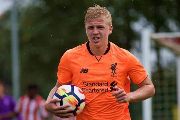 STOKE-ON-TRENT, ENGLAND - Saturday, September 9, 2017: Liverpool's Louie Longstaff during an Under-18 FA Premier League match between Stoke City and Liverpool at the Clayton Wood Training Ground. (Pic by Laura Malkin/Propaganda)