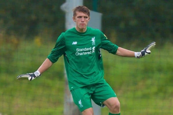 STOKE-ON-TRENT, ENGLAND - Saturday, September 9, 2017: Liverpool's goalkeeper Daniel Atherton during an Under-18 FA Premier League match between Stoke City and Liverpool at the Clayton Wood Training Ground. (Pic by Laura Malkin/Propaganda)