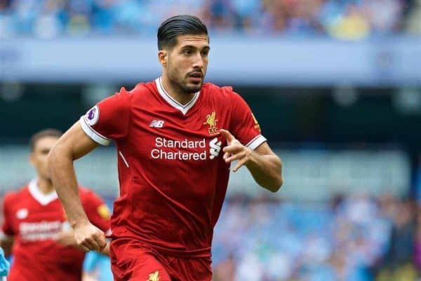 MANCHESTER, ENGLAND - Saturday, September 9, 2017: Liverpool's Emre Can during the FA Premier League match between Manchester City and Liverpool at the City of Manchester Stadium. (Pic by David Rawcliffe/Propaganda)