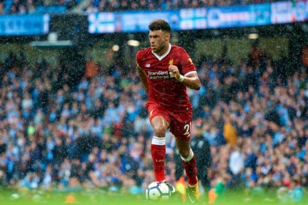 MANCHESTER, ENGLAND - Saturday, September 9, 2017: Liverpool's Alex Oxlade-Chamberlain in the rain during the FA Premier League match between Manchester City and Liverpool at the City of Manchester Stadium. (Pic by Don Jackson-Wyatt/Propaganda)