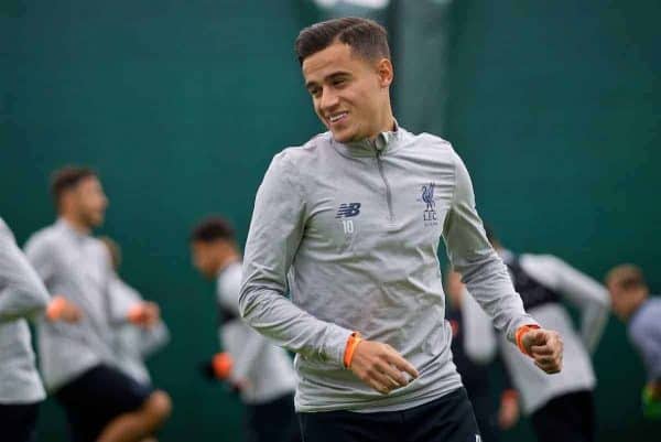 LIVERPOOL, ENGLAND - Tuesday, September 12, 2017: Liverpool's Philippe Coutinho Correia during a training session at Melwood Training Ground ahead of the UEFA Champions League Group E match against Sevilla FC. (Pic by David Rawcliffe/Propaganda)