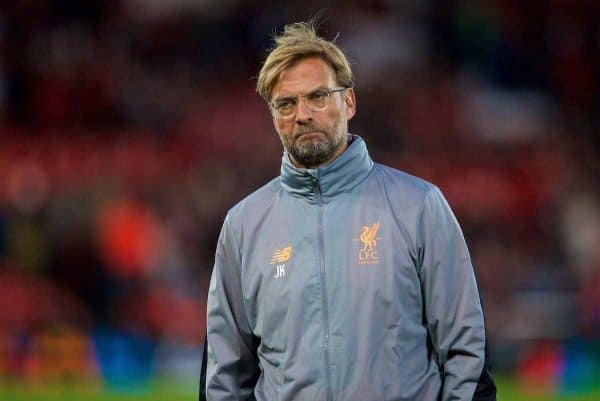 LIVERPOOL, ENGLAND - Wednesday, September 13, 2017: Liverpool's manager Jürgen Klopp before the UEFA Champions League Group E match between Liverpool and Sevilla at Anfield. (Pic by David Rawcliffe/Propaganda)