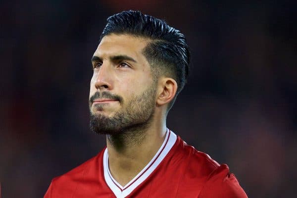 LIVERPOOL, ENGLAND - Wednesday, September 13, 2017: Liverpool's Emre Can lines-up before the UEFA Champions League Group E match between Liverpool and Sevilla at Anfield. (Pic by David Rawcliffe/Propaganda)