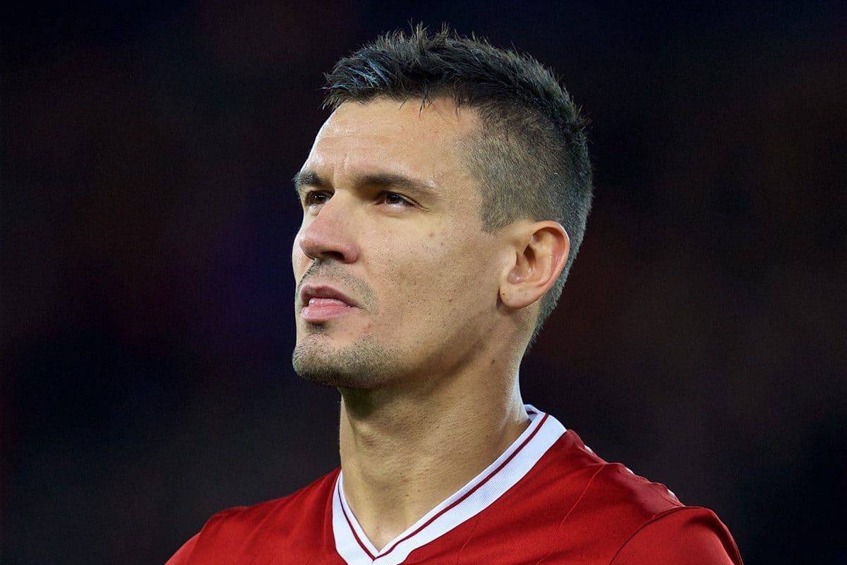 LIVERPOOL, ENGLAND - Wednesday, September 13, 2017: Liverpool's Dejan Lovren lines-up before the UEFA Champions League Group E match between Liverpool and Sevilla at Anfield. (Pic by David Rawcliffe/Propaganda)