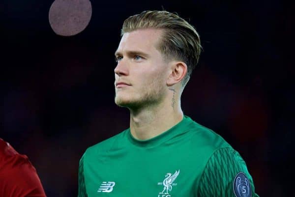 LIVERPOOL, ENGLAND - Wednesday, September 13, 2017: Liverpool's goalkeeper Loris Karius lines-up before the UEFA Champions League Group E match between Liverpool and Sevilla at Anfield. (Pic by David Rawcliffe/Propaganda)