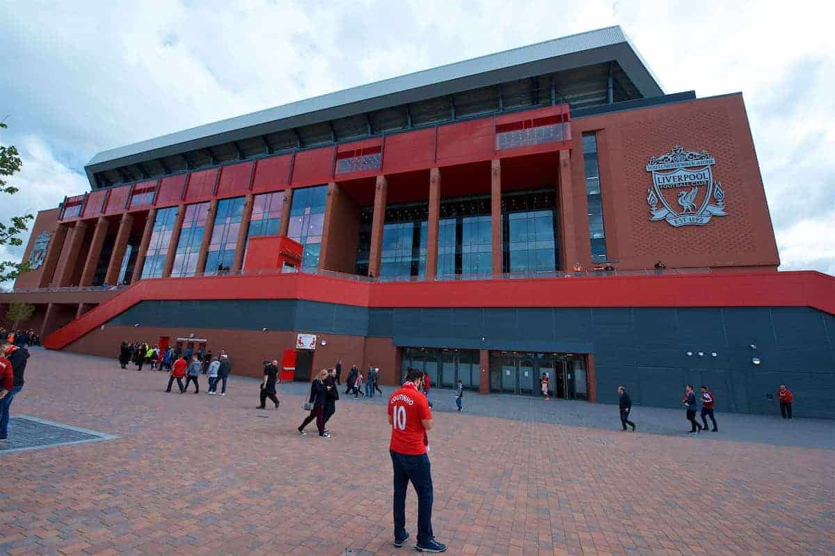 LIVERPOOL, ENGLAND - Saturday, September 16, 2017: Supporters outside the Main Stand before the FA Premier League match between Liverpool and Burnley at Anfield. (Pic by Peter Powell/Propaganda)