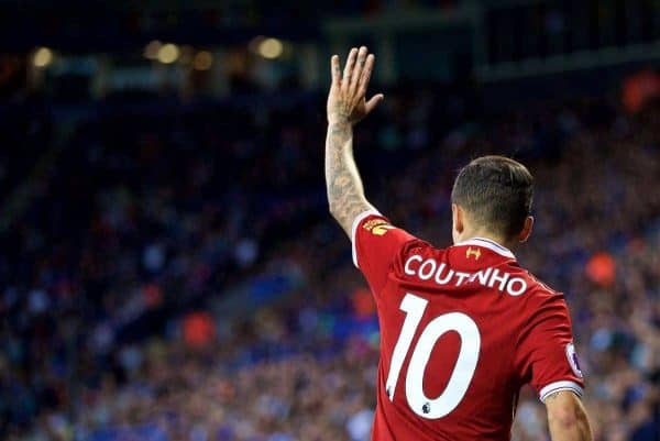 LEICESTER, ENGLAND - Saturday, September 23, 2017: Liverpool's Philippe Coutinho Correia during the FA Premier League match between Leicester City and Liverpool at the King Power Stadium. (Pic by David Rawcliffe/Propaganda)