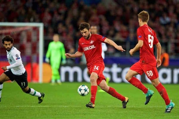 MOSCOW, RUSSIA - Tuesday, September 26, 2017: FC Spartak Moscow's Georgi Dzhikiya during the UEFA Champions League Group E match between Spartak Moscow and Liverpool at the Otkrytie Arena. (Pic by David Rawcliffe/Propaganda)