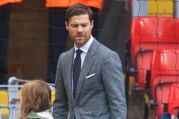 LIVERPOOL, ENGLAND - Saturday, October 14, 2017: Former Liverpool player Xabi Alonso arrives at Anfield ahead of the FA Premier League match between Liverpool and Manchester United at Anfield. (Pic by David Rawcliffe/Propaganda)