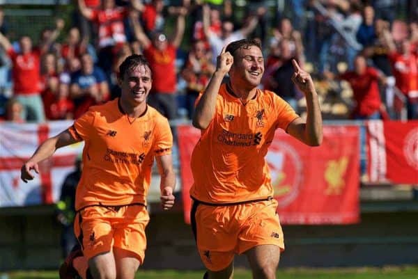 LENDAVA, SLOVENIA - Tuesday, October 17, 2017: Liverpool's Herbie Kane celebrates scoring the second goal during the UEFA Youth League Group E match between NK Maribor and Liverpool at äportni Park. (Pic by David Rawcliffe/Propaganda)