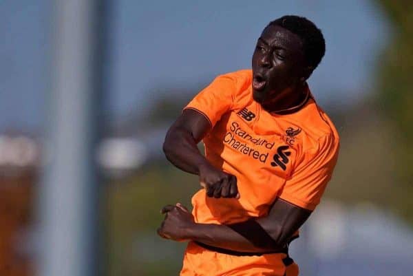 LENDAVA, SLOVENIA - Tuesday, October 17, 2017: Liverpool's Bobby Adekanye celebrates scoring the fourth goal during the UEFA Youth League Group E match between NK Maribor and Liverpool at äportni Park. (Pic by David Rawcliffe/Propaganda)