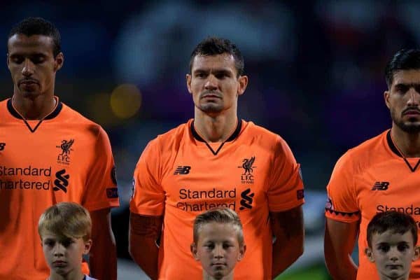 MARIBOR, SLOVENIA - Tuesday, October 17, 2017: Liverpool's Dejan Lovren lines-up before the UEFA Champions League Group E match between NK Maribor and Liverpool at the Stadion Ljudski vrt. (Pic by David Rawcliffe/Propaganda)