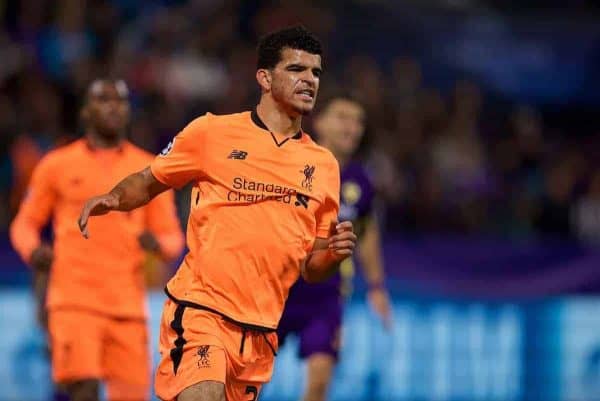 MARIBOR, SLOVENIA - Tuesday, October 17, 2017: Liverpool's Dominic Solanke during the UEFA Champions League Group E match between NK Maribor and Liverpool at the Stadion Ljudski vrt. (Pic by David Rawcliffe/Propaganda)