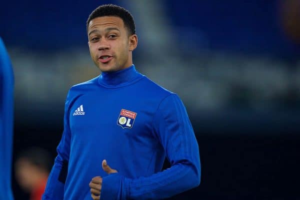 LIVERPOOL, ENGLAND - Wednesday, October 18, 2017: Olympique Lyonnais' Memphis Depay during a training session at Goodison Park ahead of the UEFA Europa League Group E match against Everton. (Pic by David Rawcliffe/Propaganda)