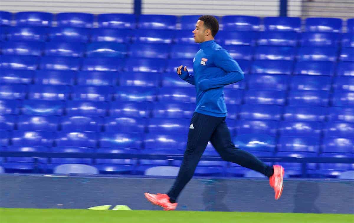 LIVERPOOL, ENGLAND - Wednesday, October 18, 2017: Olympique Lyonnais' Memphis Depay during a training session at Goodison Park ahead of the UEFA Europa League Group E match against Everton. (Pic by David Rawcliffe/Propaganda)