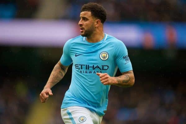 MANCHESTER, ENGLAND - Saturday, October 21, 2017: Manchester Cityís Kyle Walker in action during the FA Premier League match between Manchester City and Burnley at the City of Manchester Stadium. (Pic by Peter Powell/Propaganda)