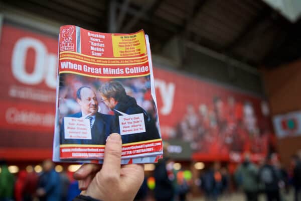 LIVERPOOL, ENGLAND - Saturday, October 28, 2017: Red All Over The Land fanzine on sale before the FA Premier League match between Liverpool and Huddersfield Town at Anfield. (Pic by David Rawcliffe/Propaganda)