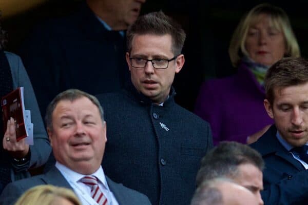 LIVERPOOL, ENGLAND - Saturday, October 28, 2017: Liverpool's Director of Football Michael Edwards during the FA Premier League match between Liverpool and Huddersfield Town at Anfield. (Pic by David Rawcliffe/Propaganda)