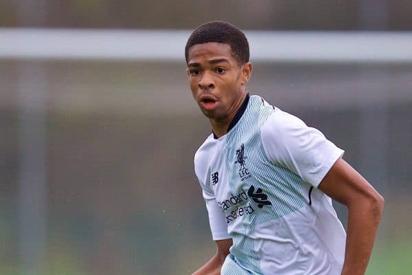 LONDON, ENGLAND - Saturday, November 4, 2017: Liverpool's Elijah Dixon-Bonner during the Under-18 Premier League Cup Group D match between West Ham United FC and Liverpool FC at Little Heath. (Pic by David Rawcliffe/Propaganda)