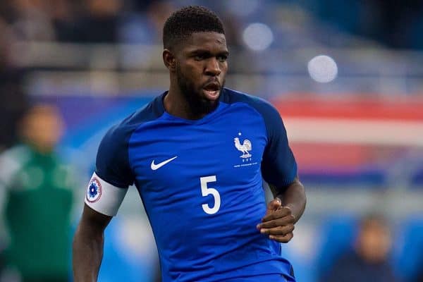 PARIS, FRANCE - Friday, November 10, 2017: France's Samuel Umtiti during the international friendly match between France and Wales at the Stade de France. (Pic by David Rawcliffe/Propaganda)