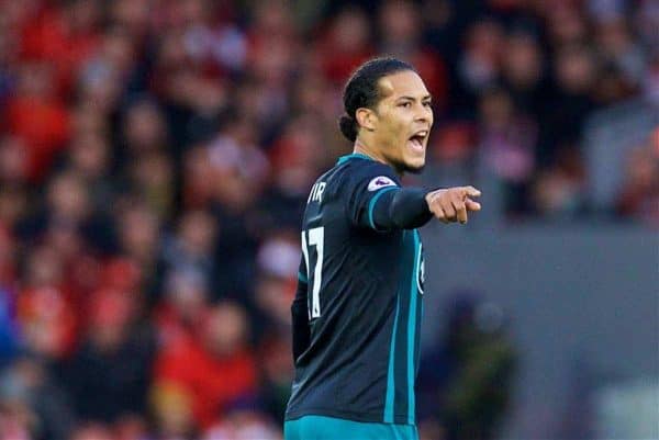 LIVERPOOL, ENGLAND - Saturday, October 28, 2017: Southampton's Virgil Van Dijk during the FA Premier League match between Liverpool and Southampton at Anfield. (Pic by David Rawcliffe/Propaganda)