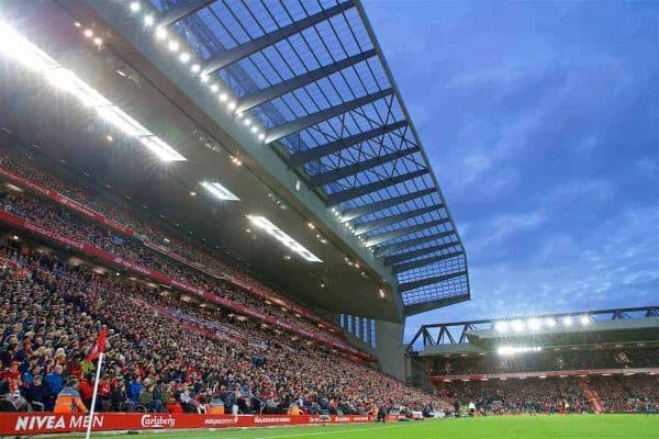 LIVERPOOL, ENGLAND - Saturday, October 28, 2017: A general view of Anfield, featuring the new Main Stand, during the FA Premier League match between Liverpool and Southampton. (Pic by David Rawcliffe/Propaganda)