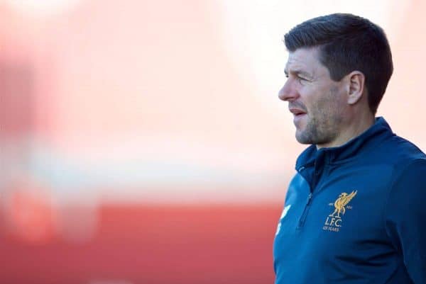 SEVILLE, SPAIN - Tuesday, November 21, 2017: Liverpool's Under-18 manager Steven Gerrard during the UEFA Youth League Group E match between Sevilla FC and Liverpool FC at the Ciudad Deportiva Jose Ramon Cisneros. (Pic by David Rawcliffe/Propaganda)