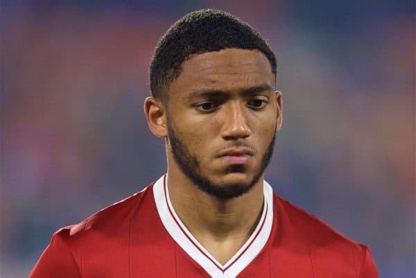 SEVILLE, SPAIN - Tuesday, November 21, 2017: Liverpool's Joe Gomez lines-up before the UEFA Champions League Group E match between Sevilla FC and Liverpool FC at the Estadio RamÛn S·nchez Pizju·n. (Pic by David Rawcliffe/Propaganda)