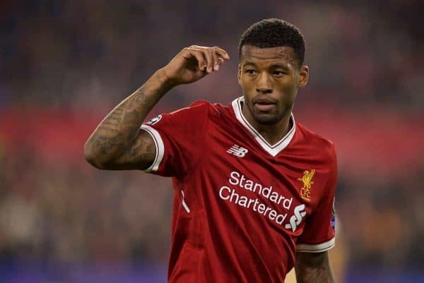 SEVILLE, SPAIN - Tuesday, November 21, 2017: Liverpool's Georginio Wijnaldum during the UEFA Champions League Group E match between Sevilla FC and Liverpool FC at the Estadio RamÛn S·nchez Pizju·n. (Pic by David Rawcliffe/Propaganda)