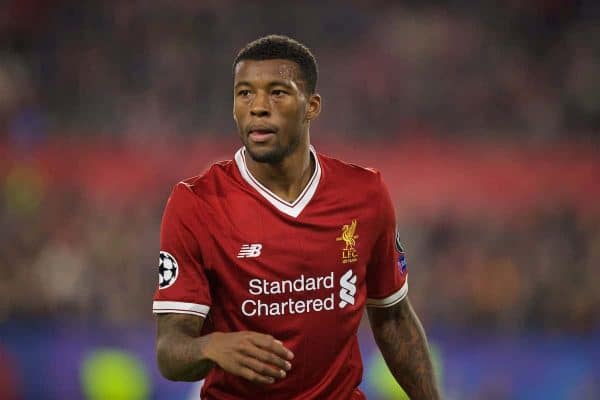 SEVILLE, SPAIN - Tuesday, November 21, 2017: Liverpool's Georginio Wijnaldum during the UEFA Champions League Group E match between Sevilla FC and Liverpool FC at the Estadio Ramón Sánchez Pizjuán. (Pic by David Rawcliffe/Propaganda)