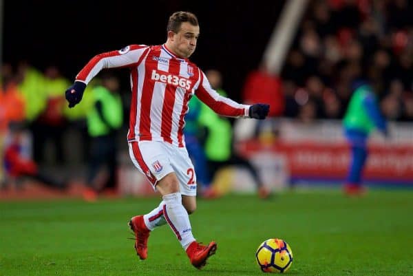 STOKE-ON-TRENT, ENGLAND - Wednesday, November 29, 2017: Stoke City's Xherdan Shaqiri during the FA Premier League match between Stoke City and Liverpool at the Bet365 Stadium. (Pic by David Rawcliffe/Propaganda)