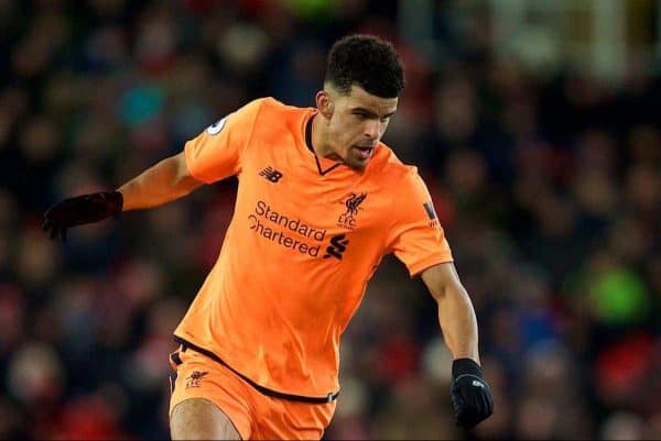 STOKE-ON-TRENT, ENGLAND - Wednesday, November 29, 2017: Liverpool's Dominic Solanke during the FA Premier League match between Stoke City and Liverpool at the Bet365 Stadium. (Pic by David Rawcliffe/Propaganda)