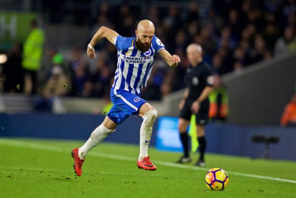 BRIGHTON AND HOVE, ENGLAND - Saturday, December 2, 2017: Brighton & Hove Albion's caption Bruno Saltor Grau during the FA Premier League match between Brighton & Hove Albion FC and Liverpool FC at the American Express Community Stadium. (Pic by David Rawcliffe/Propaganda)